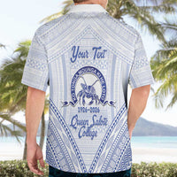 Queen Salote College 100 Years Personalized Hawaiian Shirt Tonga QSC Heilala Lei White Ngatu Pattern