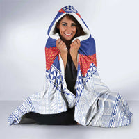 Queen Salote College 100 Years Personalized Hooded Blanket Tonga QSC Heilala Lei White Ngatu Pattern