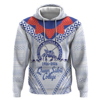 Queen Salote College 100 Years Personalized Hoodie Tonga QSC Heilala Lei White Ngatu Pattern