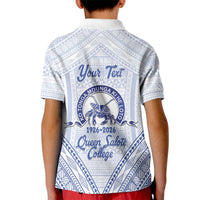 Queen Salote College 100 Years Personalized Kid Polo Shirt Tonga QSC Heilala Lei White Ngatu Pattern