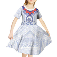 Queen Salote College 100 Years Personalized Kid Short Sleeve Dress Tonga QSC Heilala Lei White Ngatu Pattern