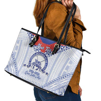 Queen Salote College 100 Years Personalized Leather Tote Bag Tonga QSC Heilala Lei White Ngatu Pattern