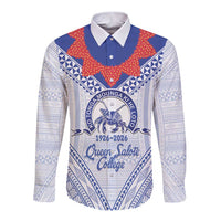 Queen Salote College 100 Years Personalized Long Sleeve Button Shirt Tonga QSC Heilala Lei White Ngatu Pattern