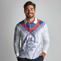 Queen Salote College 100 Years Personalized Long Sleeve Polo Shirt Tonga QSC Heilala Lei White Ngatu Pattern