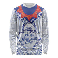 Queen Salote College 100 Years Personalized Long Sleeve Shirt Tonga QSC Heilala Lei White Ngatu Pattern