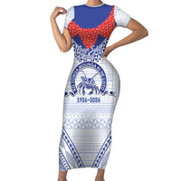 Queen Salote College 100 Years Personalized Short Sleeve Bodycon Dress Tonga QSC Heilala Lei White Ngatu Pattern