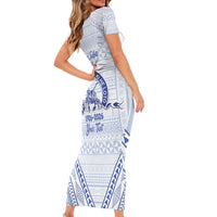 Queen Salote College 100 Years Personalized Short Sleeve Bodycon Dress Tonga QSC Heilala Lei White Ngatu Pattern