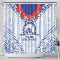 Queen Salote College 100 Years Personalized Shower Curtain Tonga QSC Heilala Lei White Ngatu Pattern