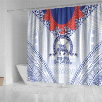 Queen Salote College 100 Years Personalized Shower Curtain Tonga QSC Heilala Lei White Ngatu Pattern