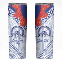 Queen Salote College 100 Years Personalized Skinny Tumbler Tonga QSC Heilala Lei White Ngatu Pattern