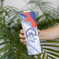 Queen Salote College 100 Years Personalized Skinny Tumbler Tonga QSC Heilala Lei White Ngatu Pattern