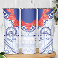 Queen Salote College 100 Years Personalized Skinny Tumbler Tonga QSC Heilala Lei White Ngatu Pattern