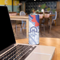 Queen Salote College 100 Years Personalized Skinny Tumbler Tonga QSC Heilala Lei White Ngatu Pattern