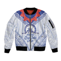 Queen Salote College 100 Years Personalized Sleeve Zip Bomber Jacket Tonga QSC Heilala Lei White Ngatu Pattern