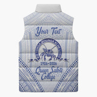 Queen Salote College 100 Years Personalized Sleeveless Puffer Jacket Tonga QSC Heilala Lei White Ngatu Pattern