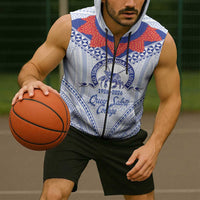 Queen Salote College 100 Years Personalized Sleeveless Zip Hoodie Tonga QSC Heilala Lei White Ngatu Pattern