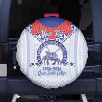 Queen Salote College 100 Years Personalized Spare Tire Cover Tonga QSC Heilala Lei White Ngatu Pattern