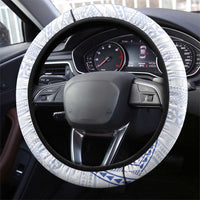 Queen Salote College 100 Years Steering Wheel Cover Tonga QSC Heilala Lei White Ngatu Pattern