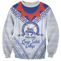 Queen Salote College 100 Years Personalized Sweatshirt Tonga QSC Heilala Lei White Ngatu Pattern