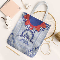 Queen Salote College 100 Years Personalized Tote Bag Tonga QSC Heilala Lei White Ngatu Pattern