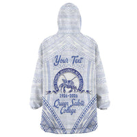 Queen Salote College 100 Years Personalized Wearable Blanket Hoodie Tonga QSC Heilala Lei White Ngatu Pattern