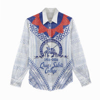 Queen Salote College 100 Years Personalized Women Casual Shirt Tonga QSC Heilala Lei White Ngatu Pattern