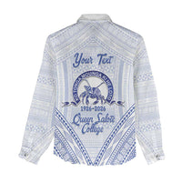 Queen Salote College 100 Years Personalized Women Casual Shirt Tonga QSC Heilala Lei White Ngatu Pattern