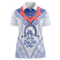 Queen Salote College 100 Years Personalized Women Polo Shirt Tonga QSC Heilala Lei White Ngatu Pattern