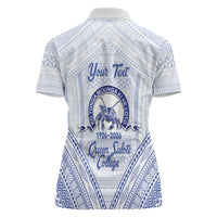 Queen Salote College 100 Years Personalized Women Polo Shirt Tonga QSC Heilala Lei White Ngatu Pattern