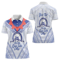 Queen Salote College 100 Years Personalized Women Polo Shirt Tonga QSC Heilala Lei White Ngatu Pattern