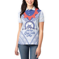Queen Salote College 100 Years Personalized Women Polo Shirt Tonga QSC Heilala Lei White Ngatu Pattern