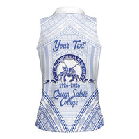 Queen Salote College 100 Years Personalized Women Sleeveless Polo Shirt Tonga QSC Heilala Lei White Ngatu Pattern
