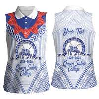 Queen Salote College 100 Years Personalized Women Sleeveless Polo Shirt Tonga QSC Heilala Lei White Ngatu Pattern