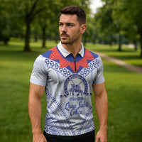 Queen Salote College 100 Years Personalized Zipper Polo Shirt Tonga QSC Heilala Lei White Ngatu Pattern