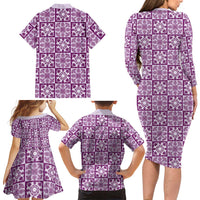 Poni Palaka Quilt Hawaii Family Matching Long Sleeve Bodycon Dress and Hawaiian Shirt Hawaiian Tropical Monstera Sea Turtle