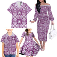 Poni Palaka Quilt Hawaii Family Matching Off The Shoulder Long Sleeve Dress and Hawaiian Shirt Hawaiian Tropical Monstera Sea Turtle