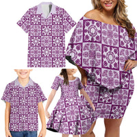 Poni Palaka Quilt Hawaii Family Matching Off Shoulder Short Dress and Hawaiian Shirt Hawaiian Tropical Monstera Sea Turtle