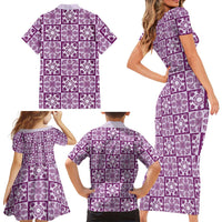 Poni Palaka Quilt Hawaii Family Matching Short Sleeve Bodycon Dress and Hawaiian Shirt Hawaiian Tropical Monstera Sea Turtle