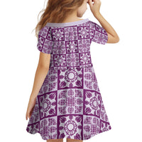 Poni Palaka Quilt Hawaii Kid Short Sleeve Dress Hawaiian Tropical Monstera Sea Turtle