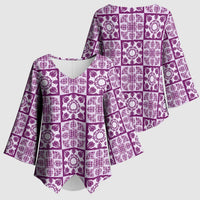 Poni Palaka Quilt Hawaii Kimono Sleeve Blouse Hawaiian Tropical Monstera Sea Turtle