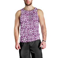 Poni Palaka Quilt Hawaii Men Tank Top Hawaiian Tropical Monstera Sea Turtle