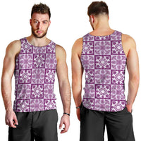 Poni Palaka Quilt Hawaii Men Tank Top Hawaiian Tropical Monstera Sea Turtle