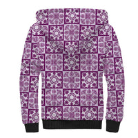 Poni Palaka Quilt Hawaii Sherpa Hoodie Hawaiian Tropical Monstera Sea Turtle