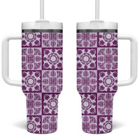 Poni Palaka Quilt Hawaii Tumbler With Handle Hawaiian Tropical Monstera Sea Turtle