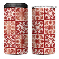Ulaula Palaka Quilt Hawaii 4 in 1 Can Cooler Tumbler Hawaiian Tropical Monstera Sea Turtle LT14 One Size: 16 oz Red - Polynesian Pride