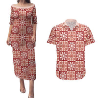 Ulaula Palaka Quilt Hawaii Couples Matching Puletasi and Hawaiian Shirt Hawaiian Tropical Monstera Sea Turtle LT14 Red - Polynesian Pride