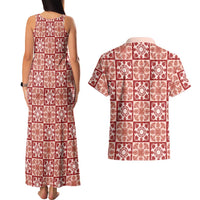 Ulaula Palaka Quilt Hawaii Couples Matching Tank Maxi Dress and Hawaiian Shirt Hawaiian Tropical Monstera Sea Turtle