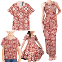 Ulaula Palaka Quilt Hawaii Family Matching Tank Maxi Dress and Hawaiian Shirt Hawaiian Tropical Monstera Sea Turtle LT14 - Polynesian Pride