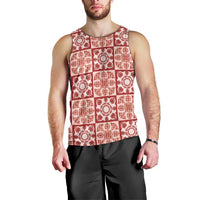 Ulaula Palaka Quilt Hawaii Men Tank Top Hawaiian Tropical Monstera Sea Turtle