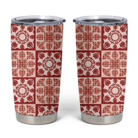 Ulaula Palaka Quilt Hawaii Tumbler Cup Hawaiian Tropical Monstera Sea Turtle LT14 Red - Polynesian Pride